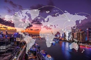 global shipping port at night