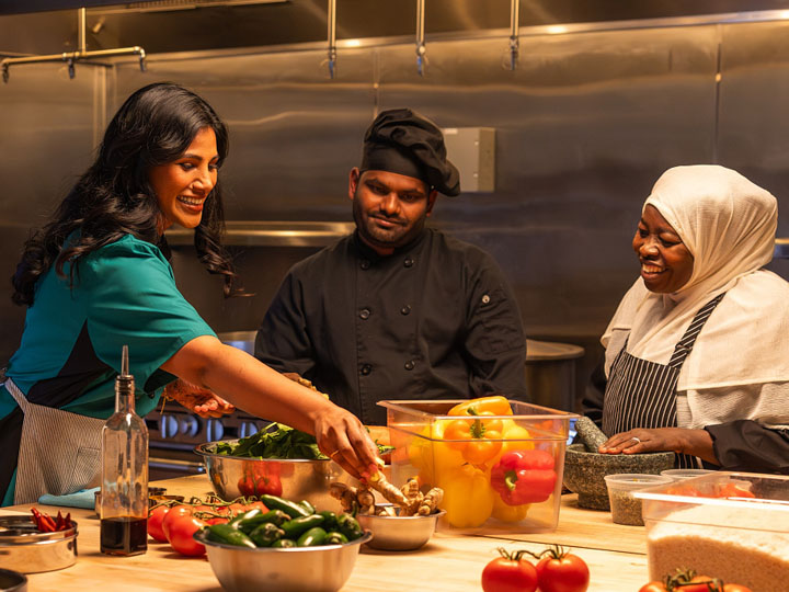Restaurateur Lavanya Mahate with her RISE Culinary Institute students