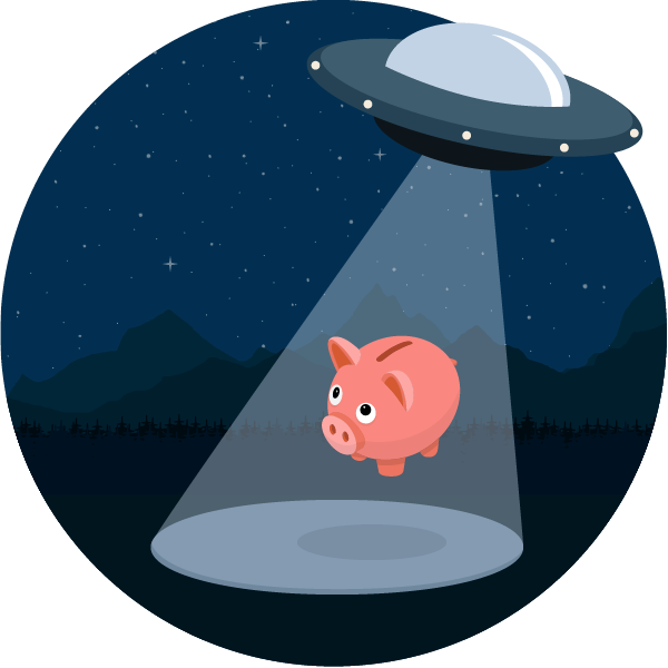 404 Error - UFO abducting Piggy Bank from fields at night